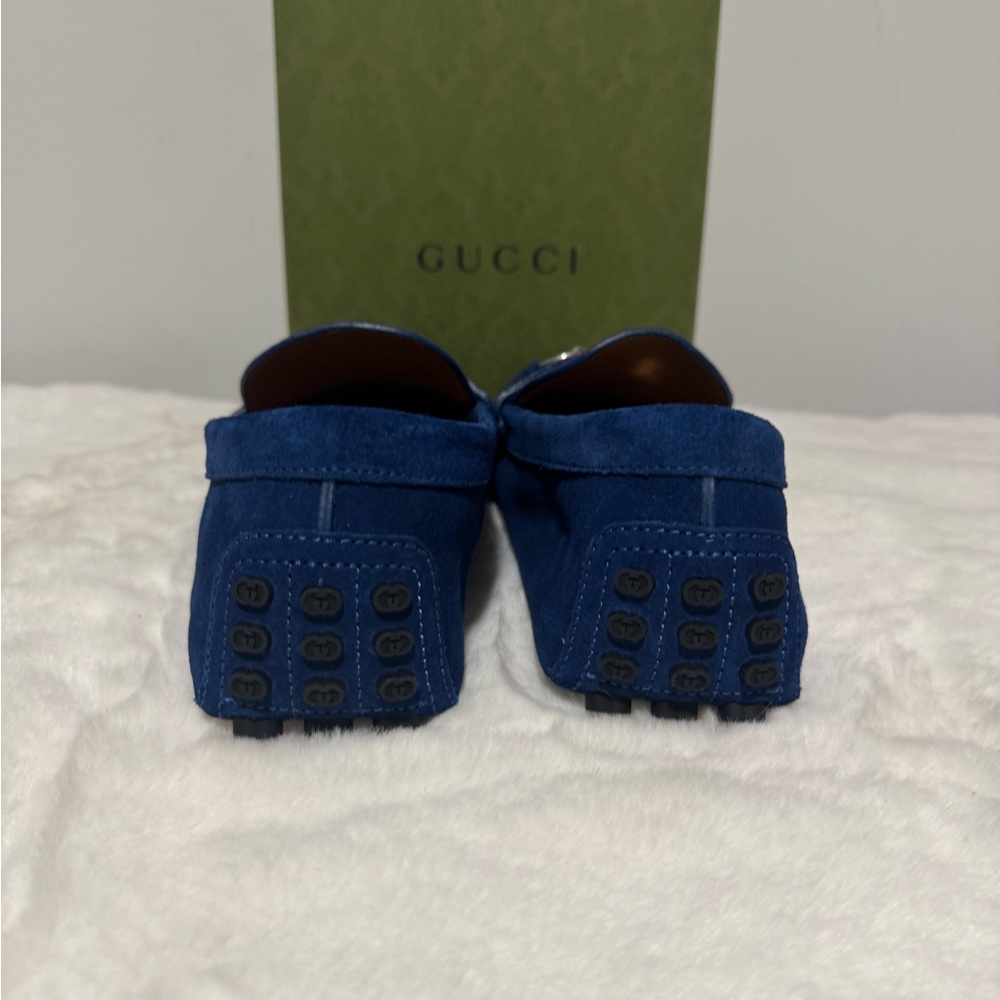 Gucci Navy Suede Horsebit Driving Loafers - Picture 3 of 7